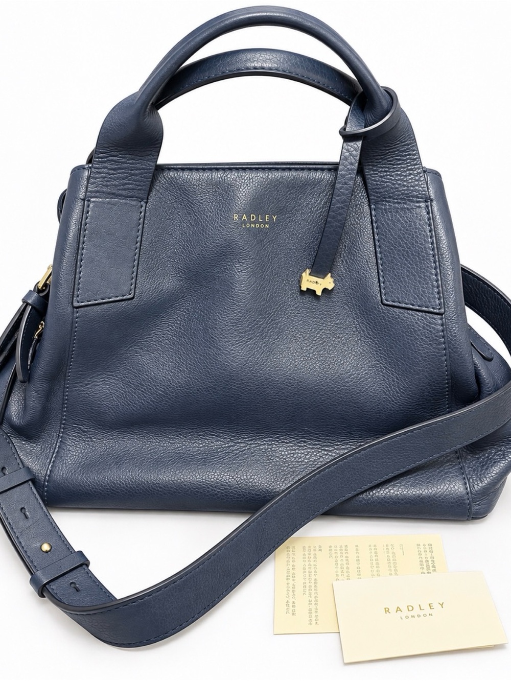 RADLEY LONDON Navy Blue Pebbled Leather Satchel